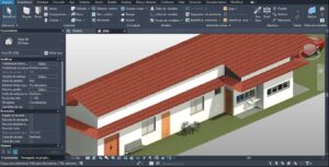 Modelagem BIM de casa de veraneio em vista 3D