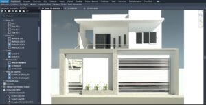 Modelagem BIM de residência em vista 3D, projeto de engenharia civil