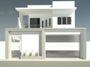 Estudo de fachada em 3D de projeto arquitetônico